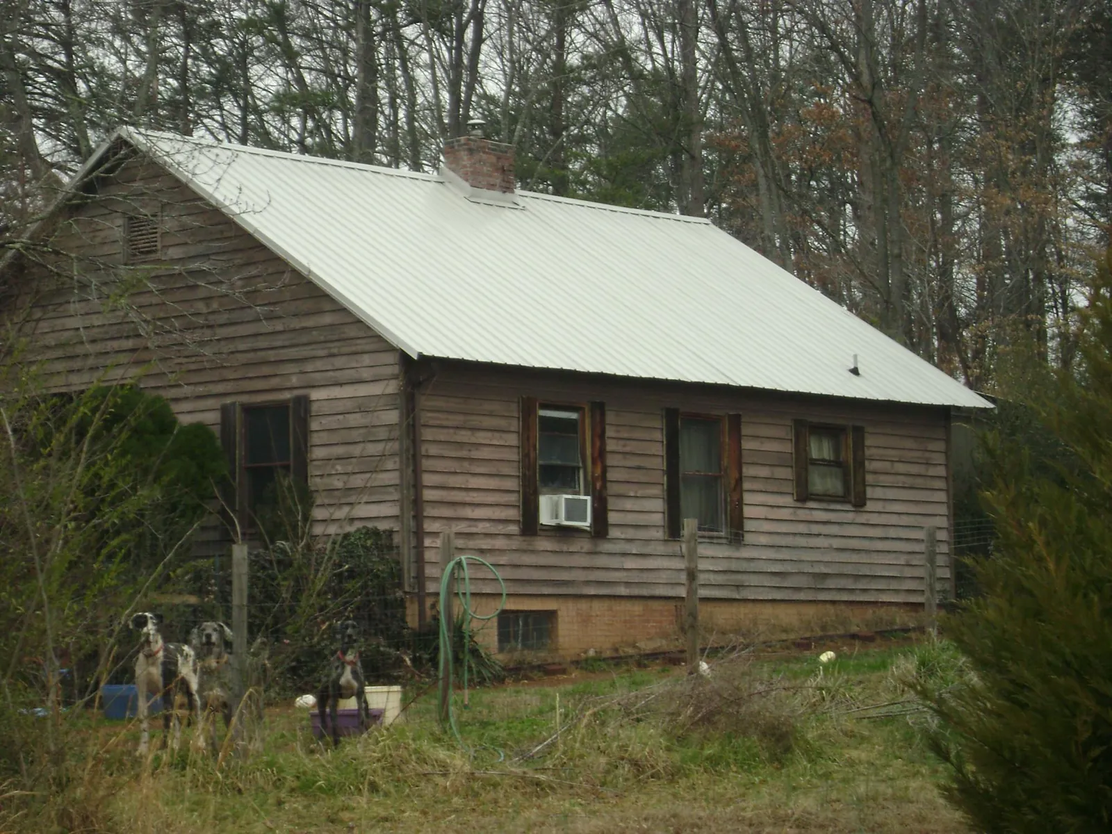 White metal roof on an old wood sided farmhouse, from a Asphalt Shingle Roof Repair job in Carmel Valley